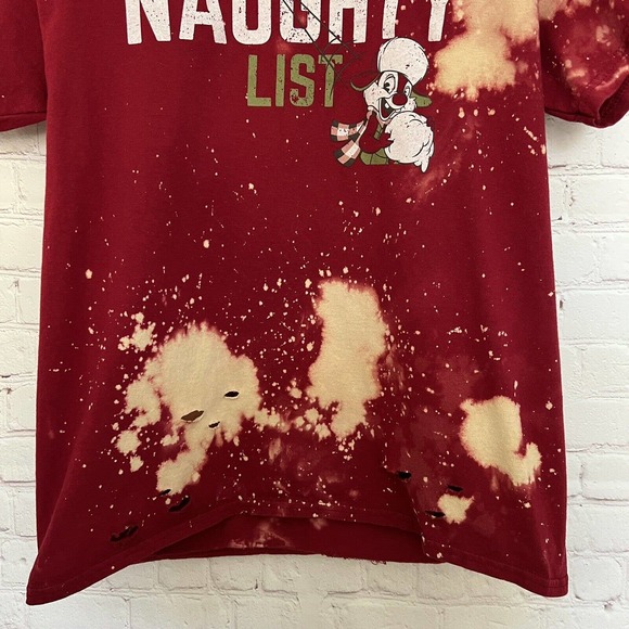 Chip & Dale On The Naughty List Christmas Unisex Bleached Distressed T-Shirt - L - Picture 3 of 7
